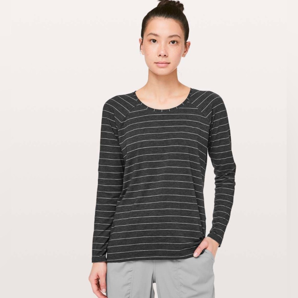Lululemon Emerald Long Sleeve (Short Serve Stripe Heathered Black White)